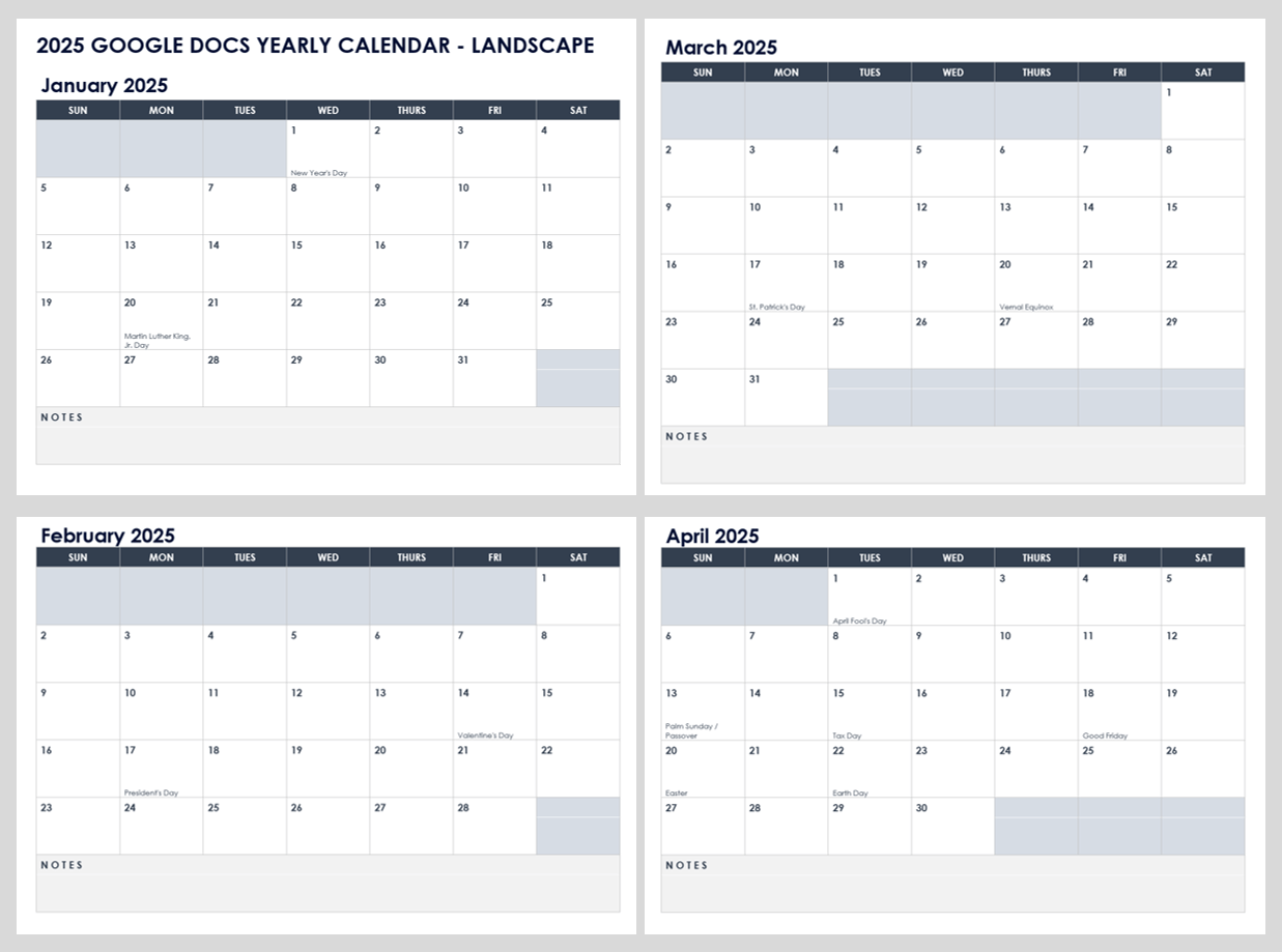 January 2026 Calendar Google Slides