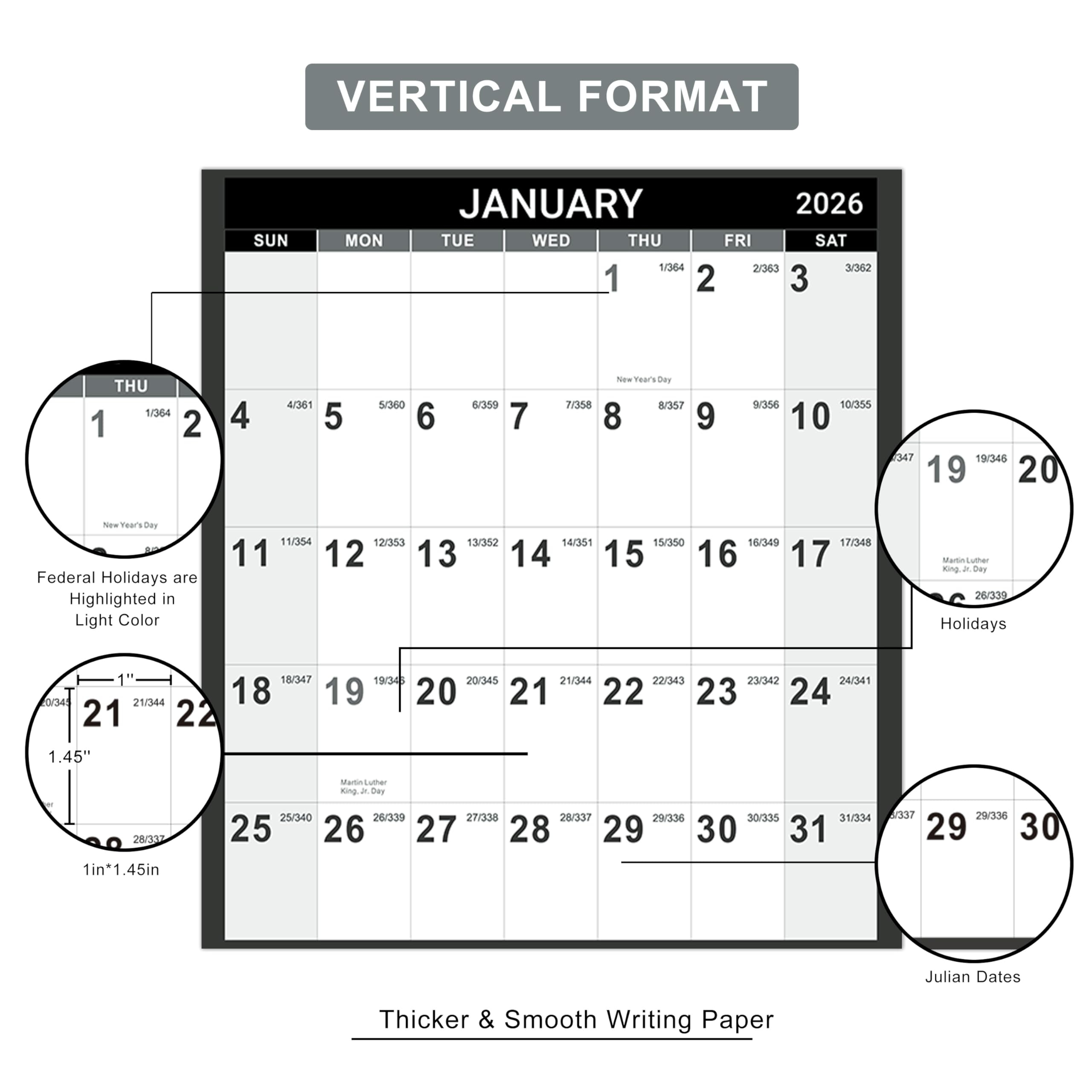 2023 Yearly Wall Calendar 2023 Wall Calendar With Julian Date From January To December 2023 Thick Paper Vertical 34 8