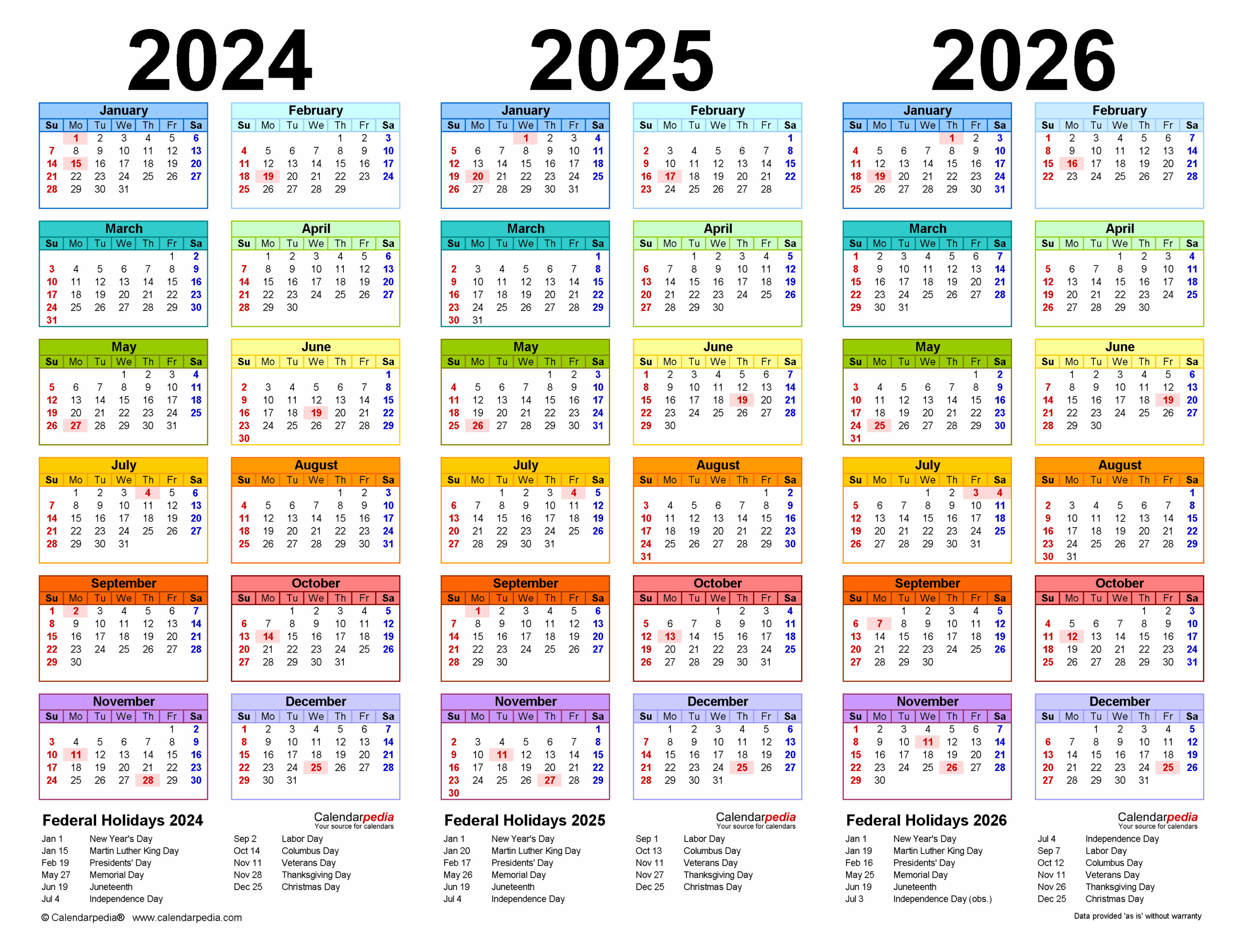 2024 2026 Three Year Calendar Free Printable Excel Templates