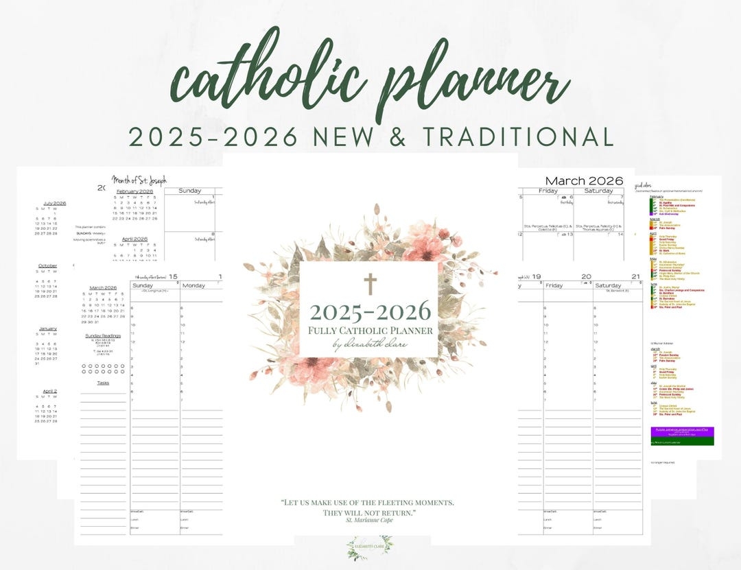 2025 2026 Catholic Planner Printable PDF Daybook Daily Weekly Calendar Catholic Liturgical Year Calendar Catholic Woman TLM