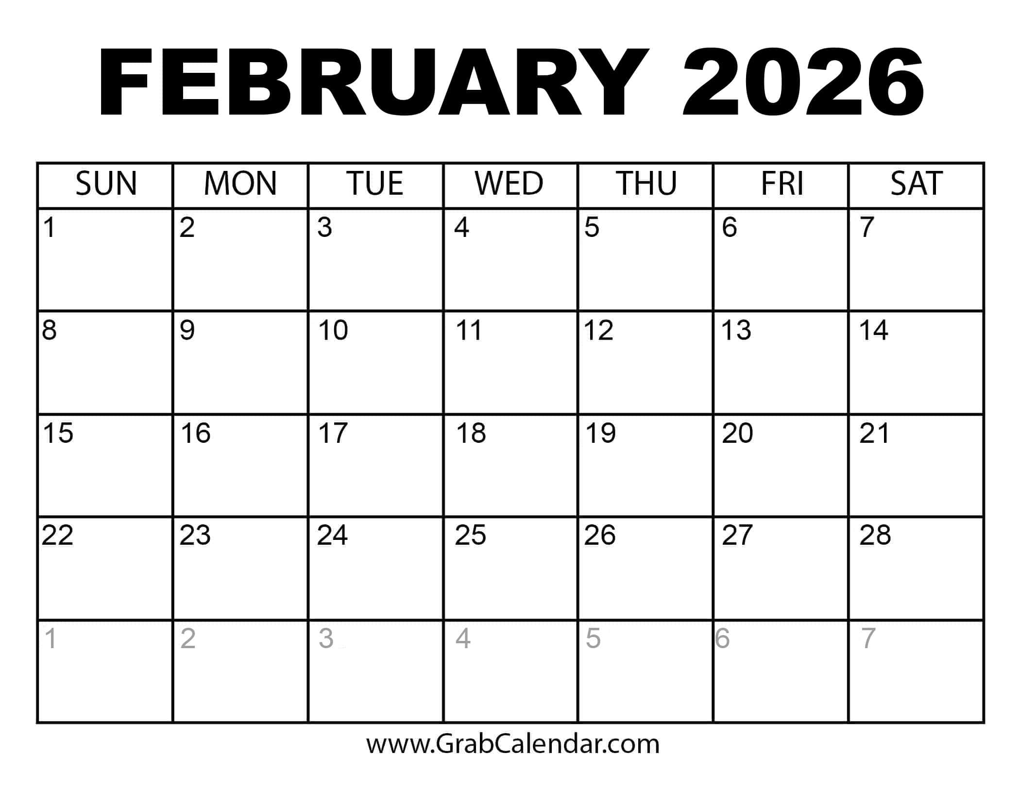 February 2026 Calendar Mini