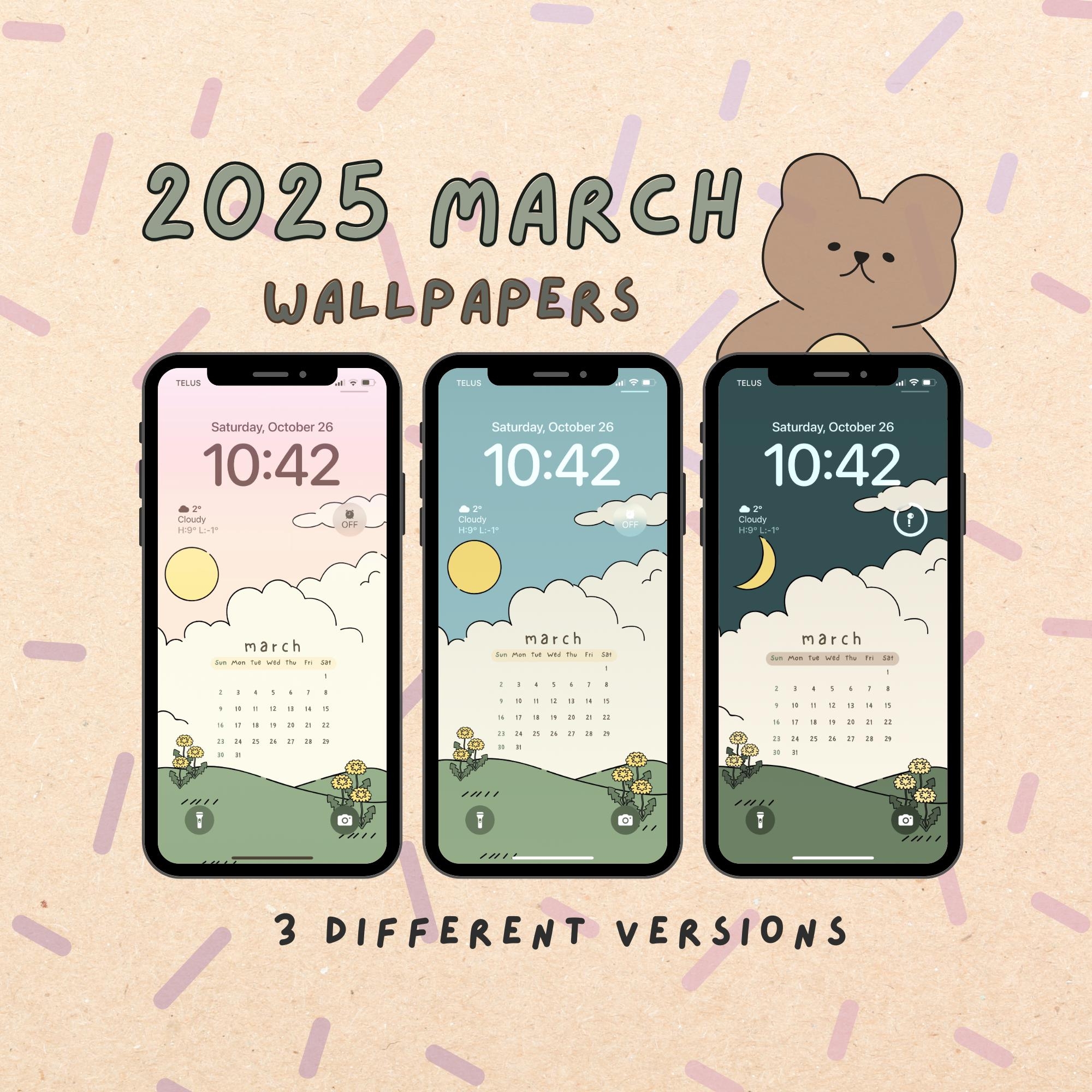 2025 March Calendar IPhone Wallpaper Cute IPhone Wallpaper Minimal Aesthetic Wallpaper March Spring Calendar DIGITAL DOWNLOAD 4PCS Etsy Hong Kong