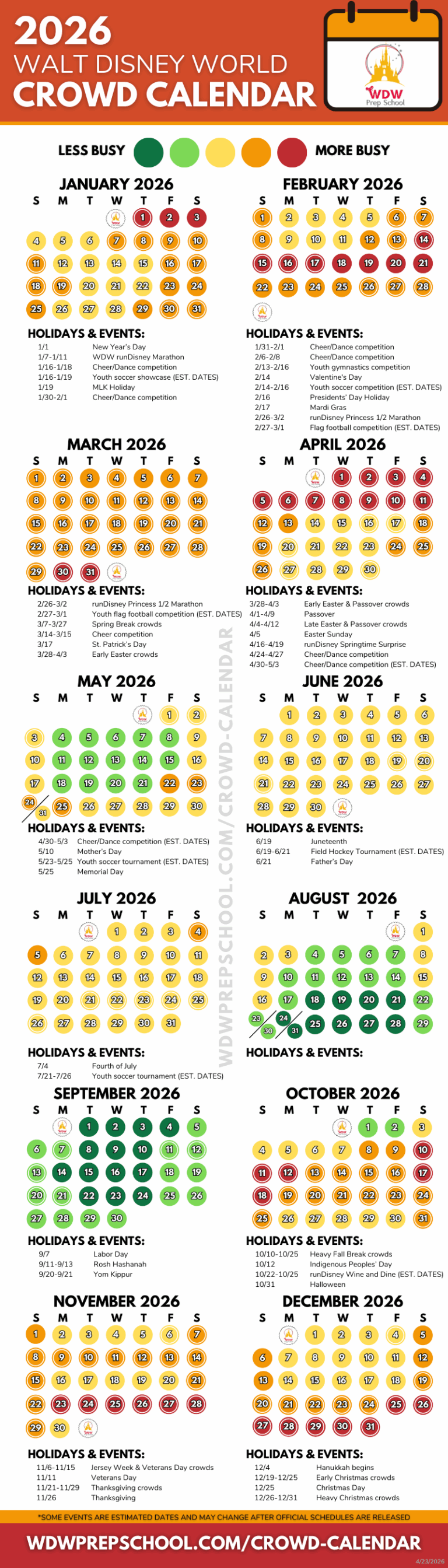 2025 U0026 2026 Disney World Crowd Calendar best Times To Go 