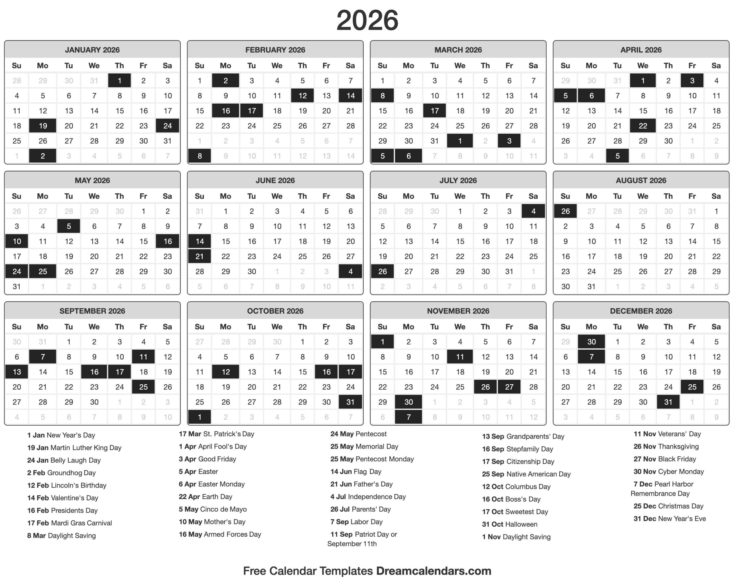 March 2026 Calendar Special Days