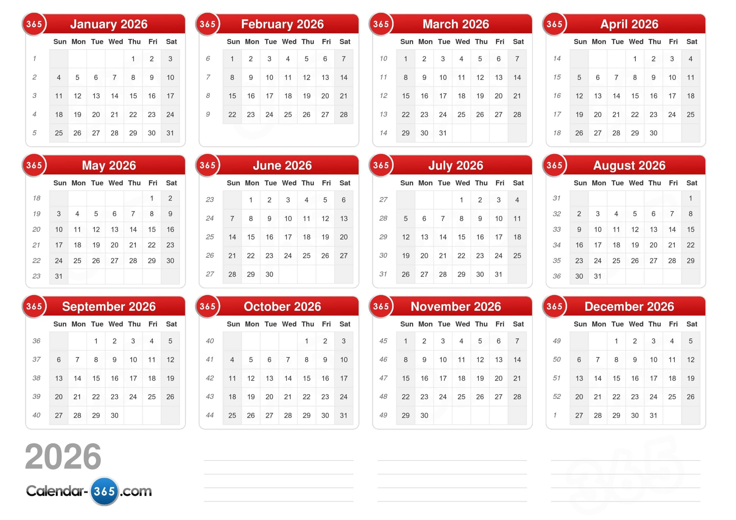 2026 Calendar