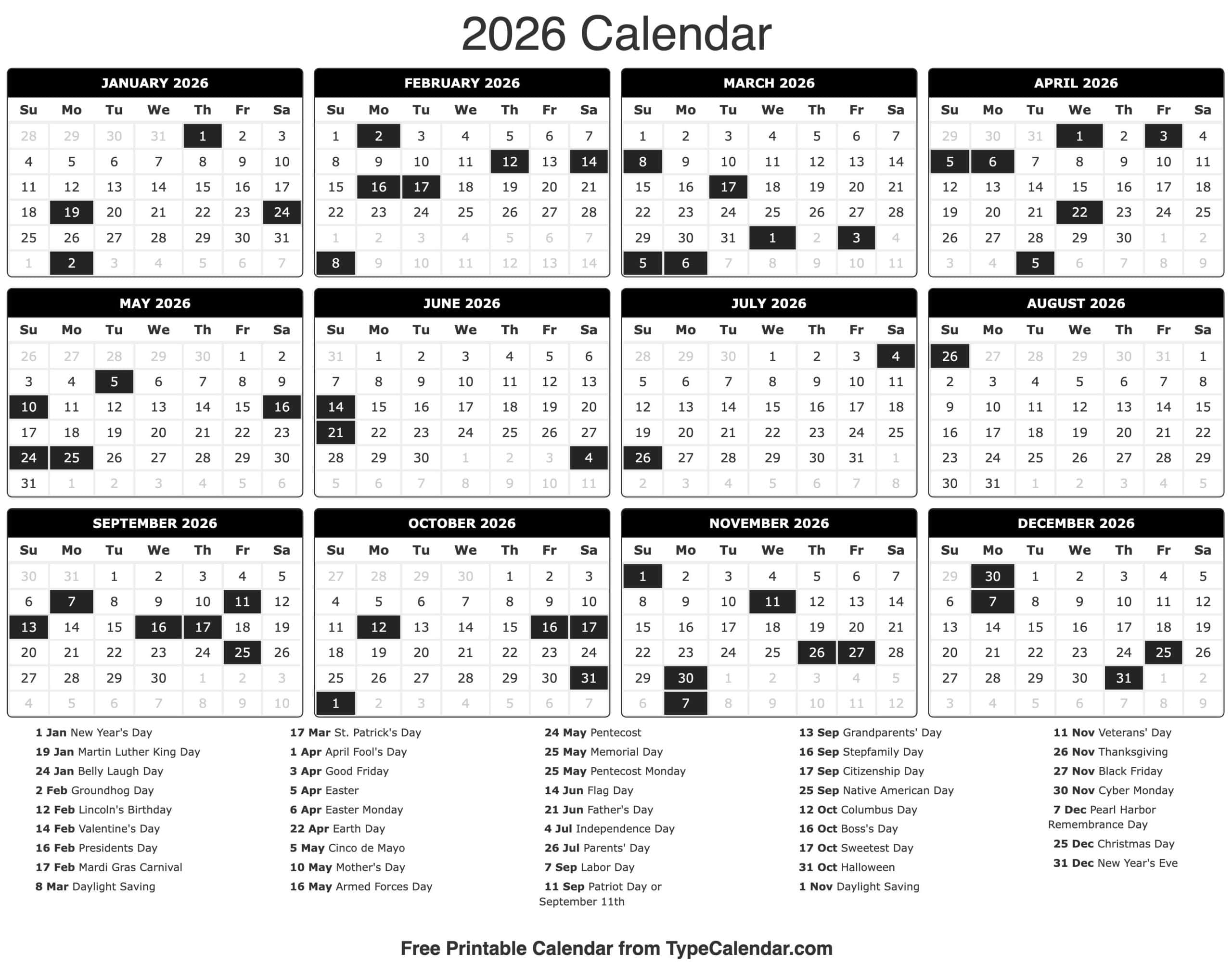 December 2023 And January 2026 Calendar Excel