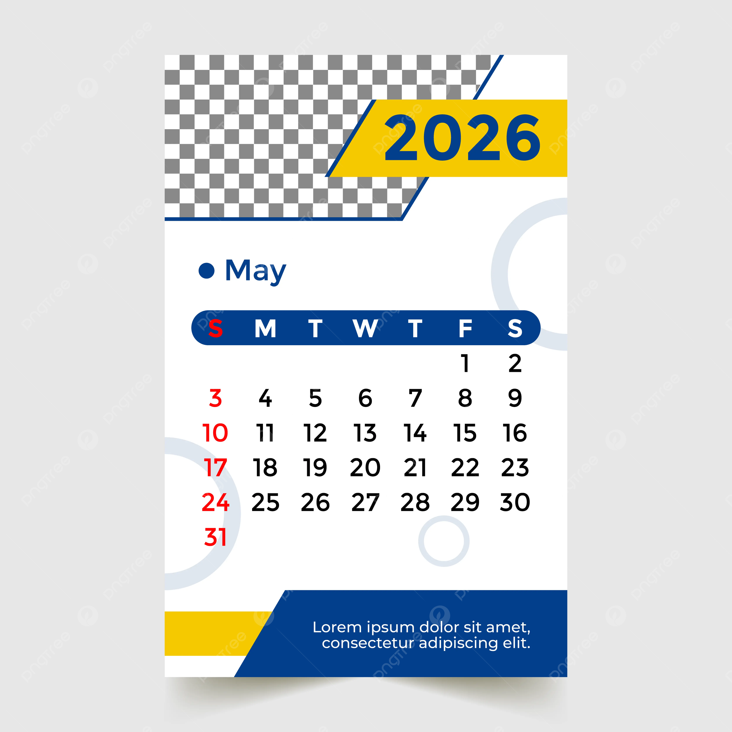 2026 Calendar May Month Blue And Yellow Vector Template Download On Pngtree