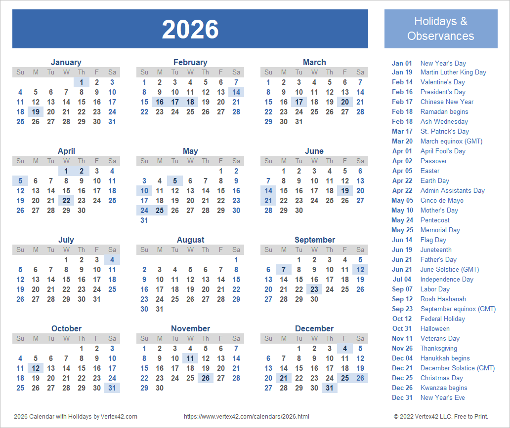 2026 Calendar With Holidays May