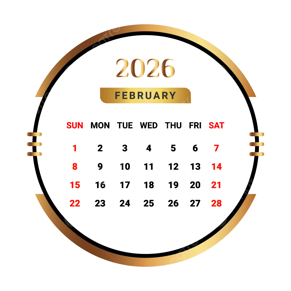 2026 February Month Calendar With Golden And Black Vector Monthly Calendar Calendar February 2026 PNG And Vector With Transparent Background For Free Download