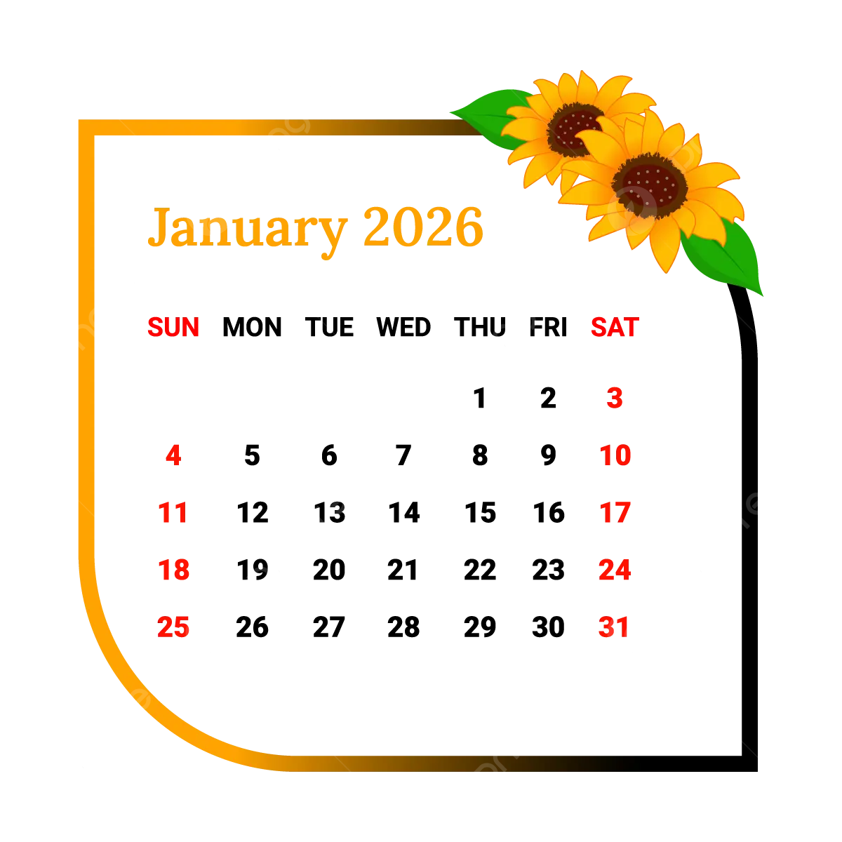2026 January Calendar With Flower Frame Vector Monthly Calendar Calendar January 2026 PNG And Vector With Transparent Background For Free Download