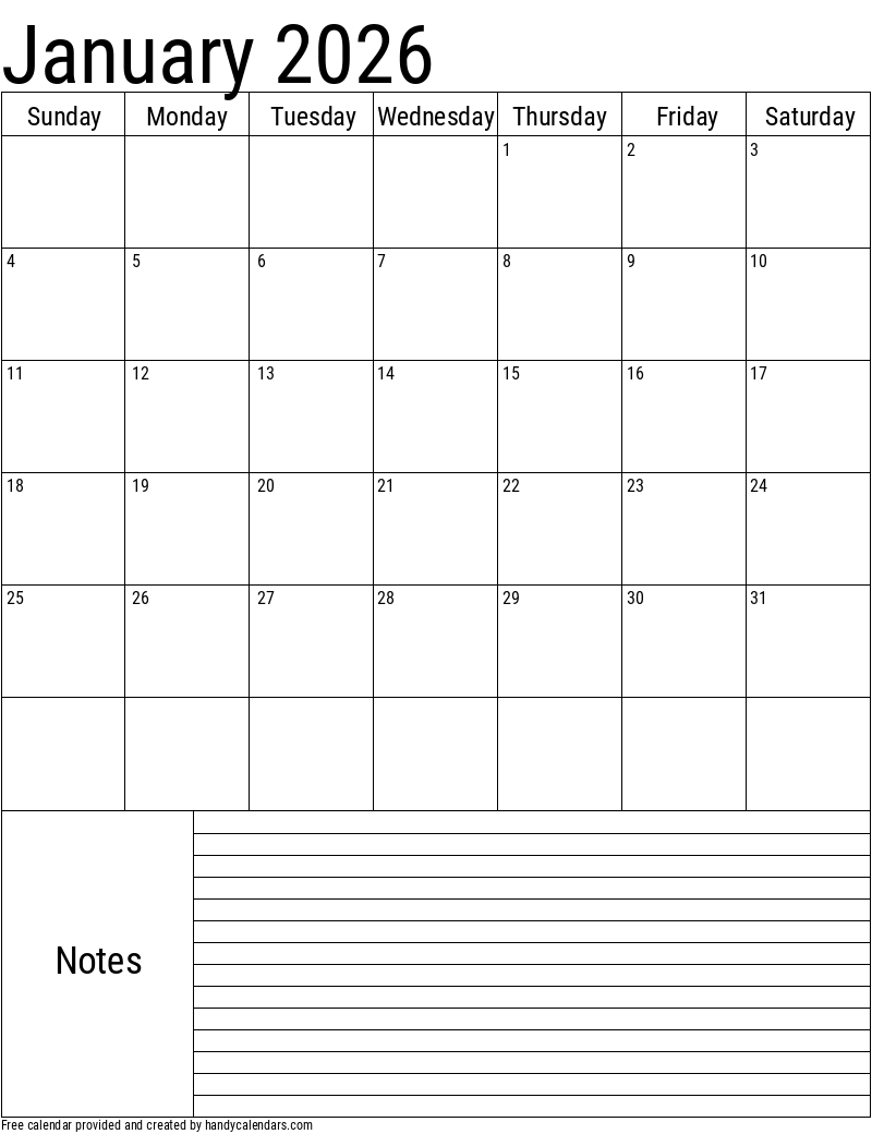 January 2026 Printable Calendar Word