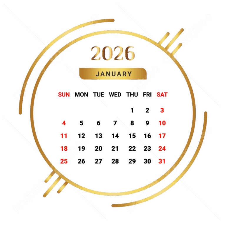2026 January Month Calendar Golden And Black Vector Monthly Calendar Calendar January 2026 PNG And Vector With Transparent Background For Free Download