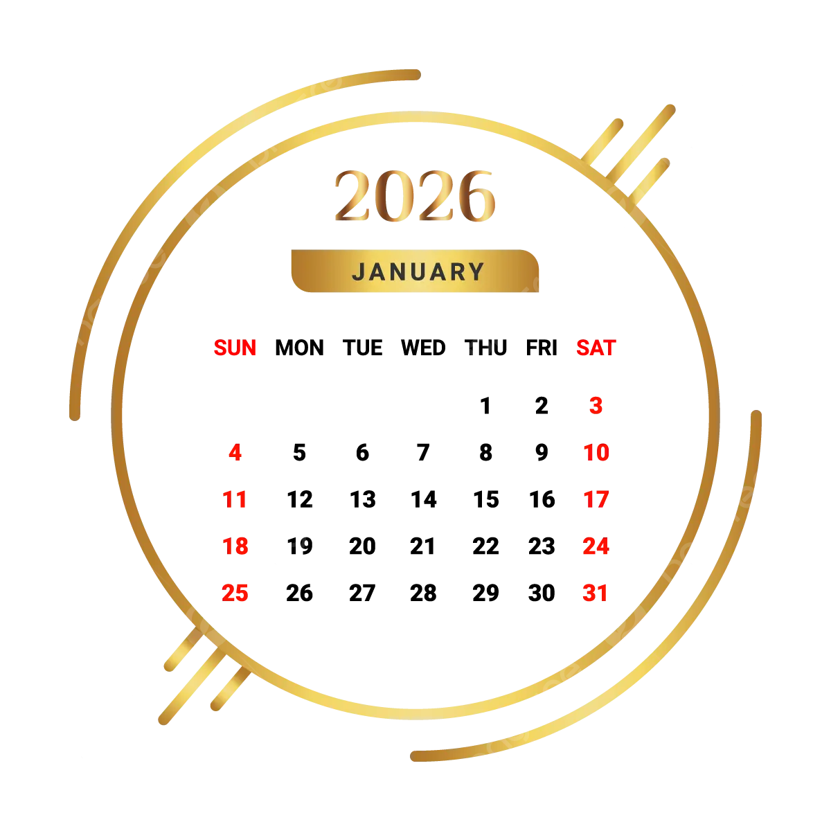 2026 January Month Calendar Golden And Black Vector Monthly 