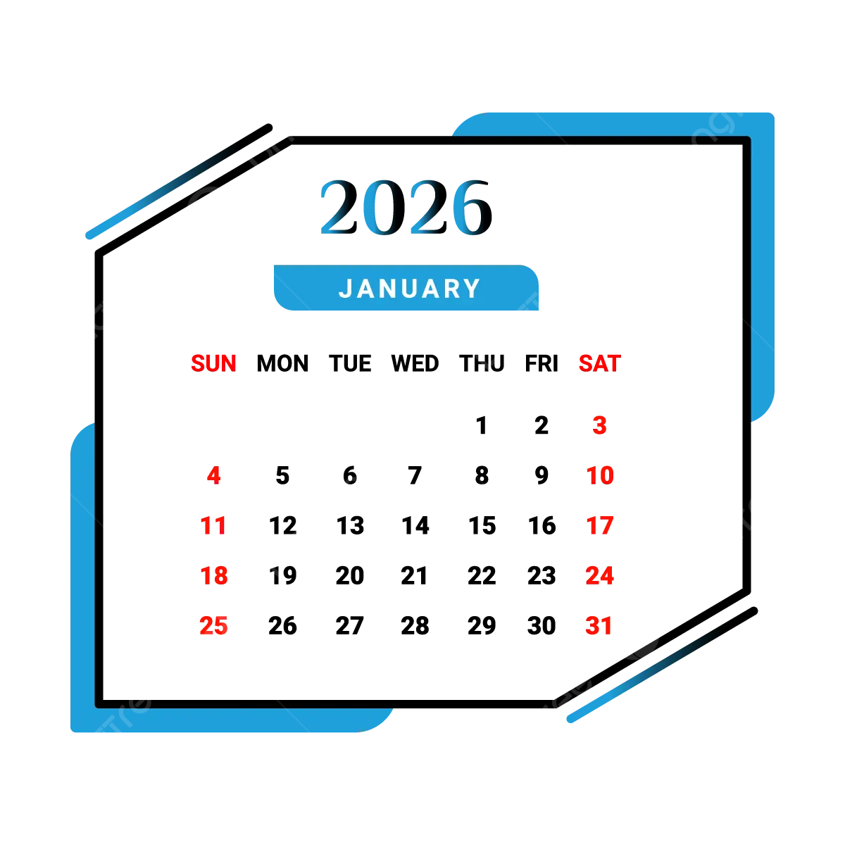 Transparent January 2026 Calendar