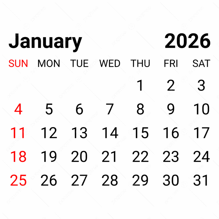 2026 January Monthly Calendar Vector 2026 January Monthly Calendar 2026 January Calendar PNG And Vector With Transparent Background For Free Download