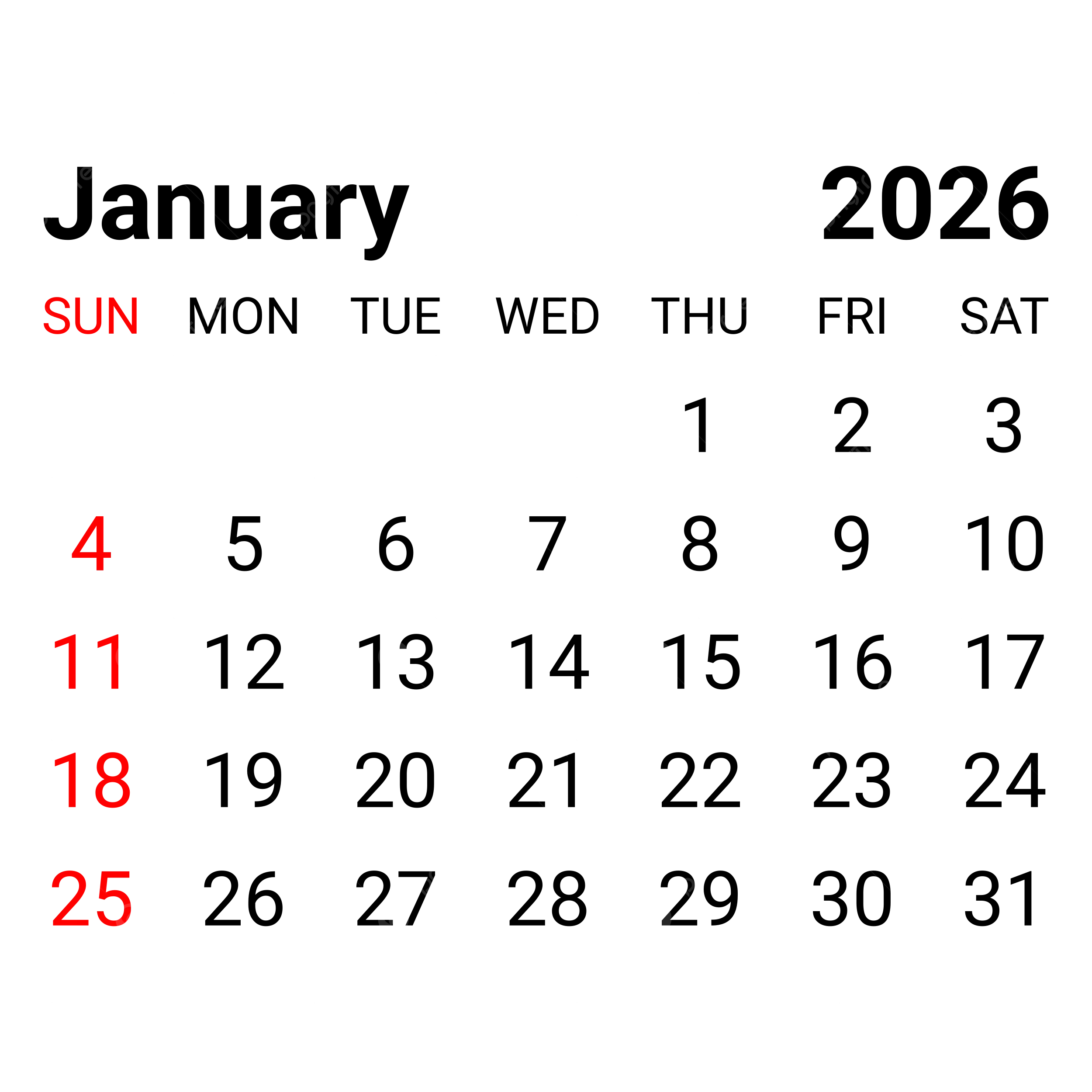January Wallpaper Calendar 2026