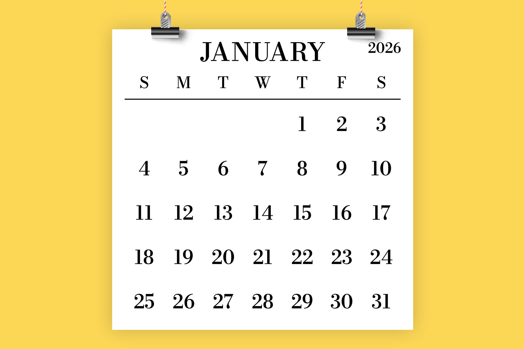 2026 Large Number Square Calendar By Running With Foxes 