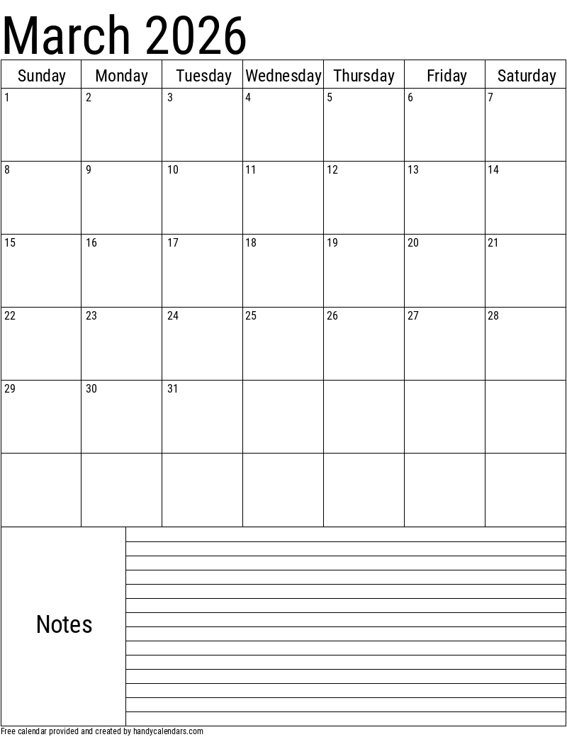 Calendar Days March 2026