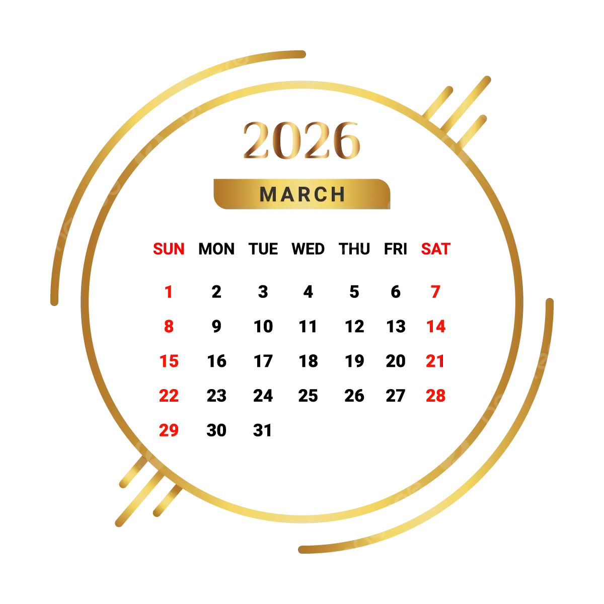 March Calendar 2026 Png