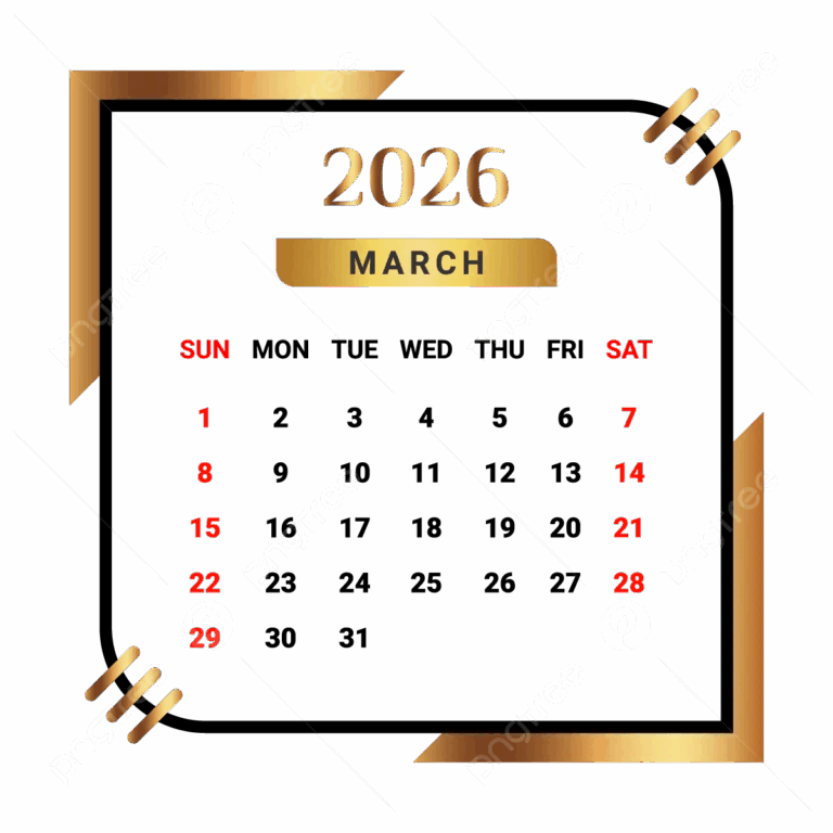 2026 March Month Calendar With Black And Golden Vector Monthly 