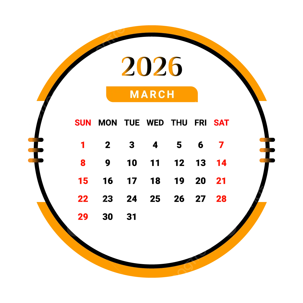 2026 March Month Calendar Yellow And Black Vector Monthly 