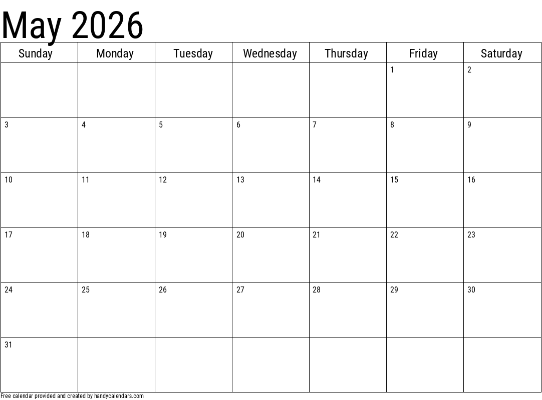 May 2026 Calendar Coloring Page