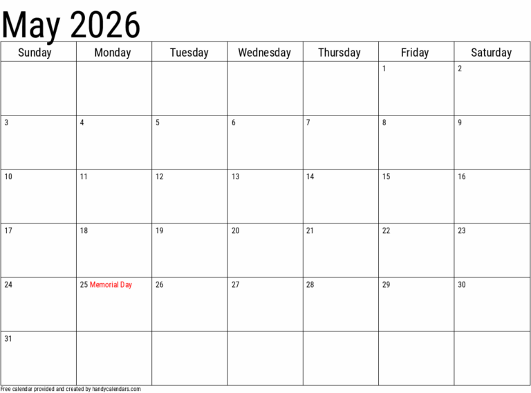 2026 May Calendars Handy Calendars