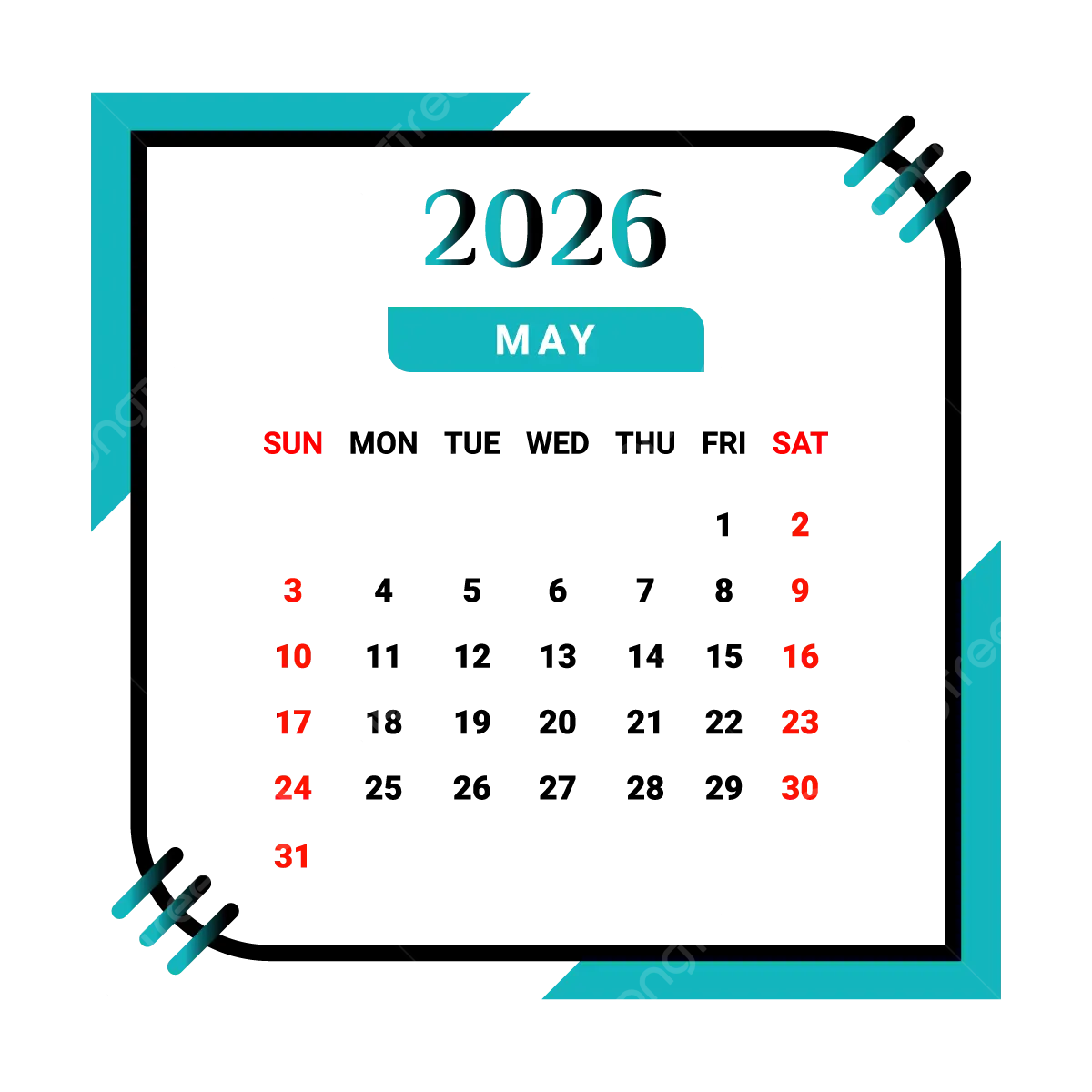 May 2026 Calendar Transparent Background