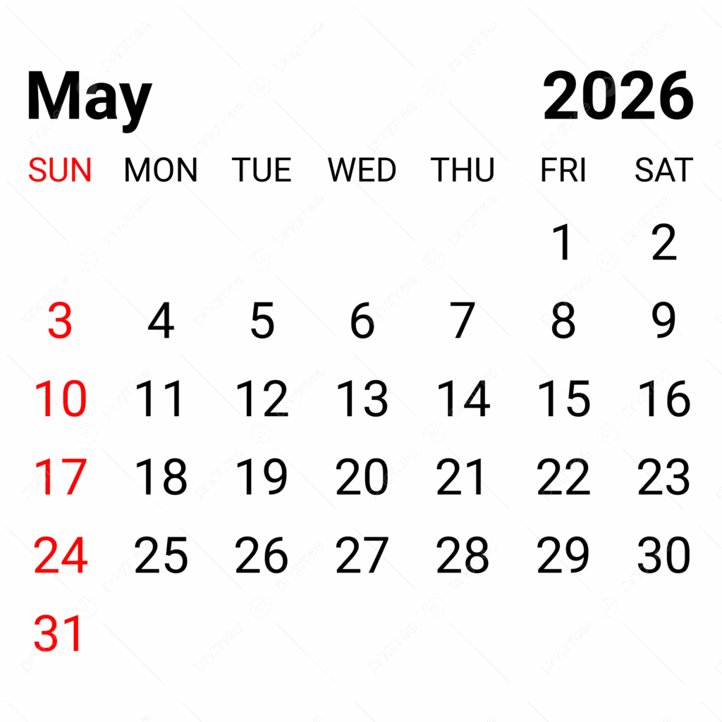 May Calendar 2026 Transparent Free Printable Calendar May calendar 2026 transparent free printable calendar