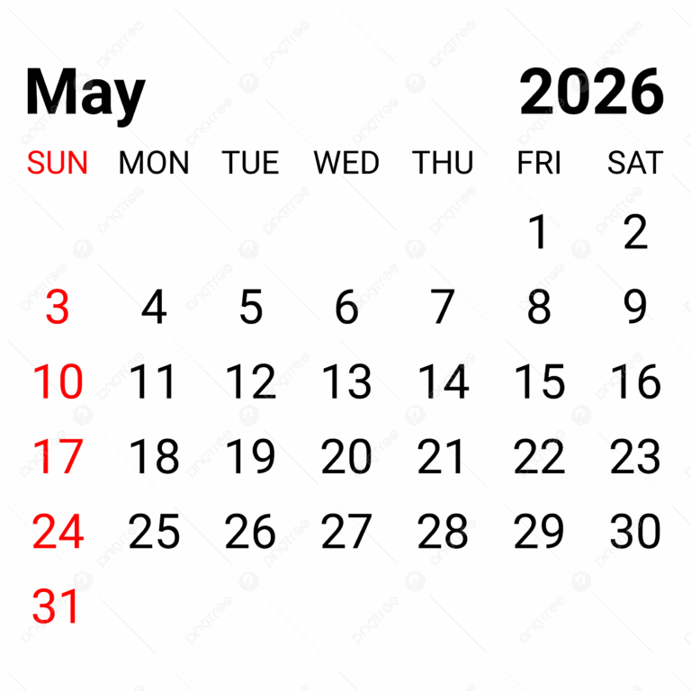2026 May Monthly Calendar Vector 2026 May Monthly Calendar 2026 May Calendar PNG And Vector With Transparent Background For Free Download