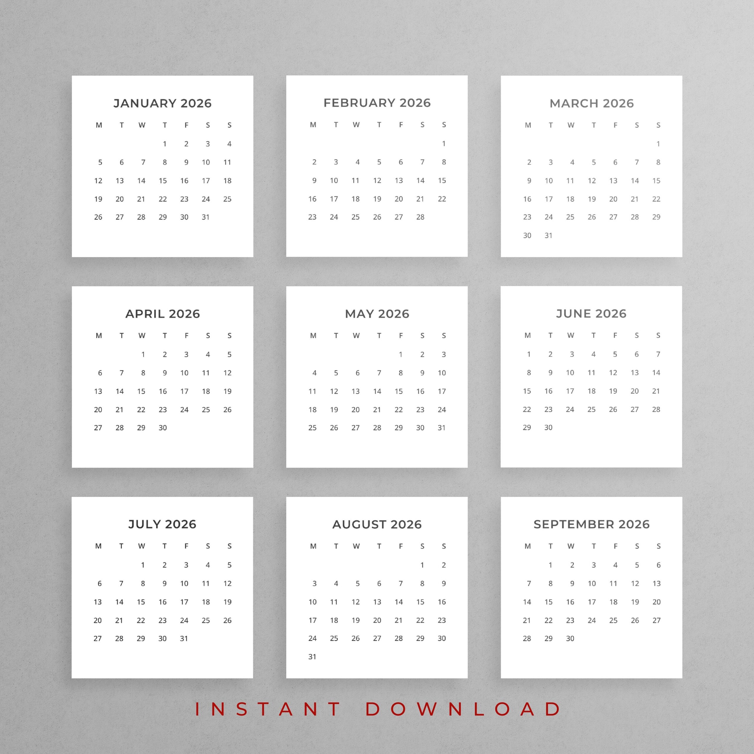 2026 Mini Calendar 2026 Small Calendar Printable 2026 Minimalist Calendar 3x3 Inch Square Calendar 2026 Pocket Calendar Desk Calendar DIY Etsy