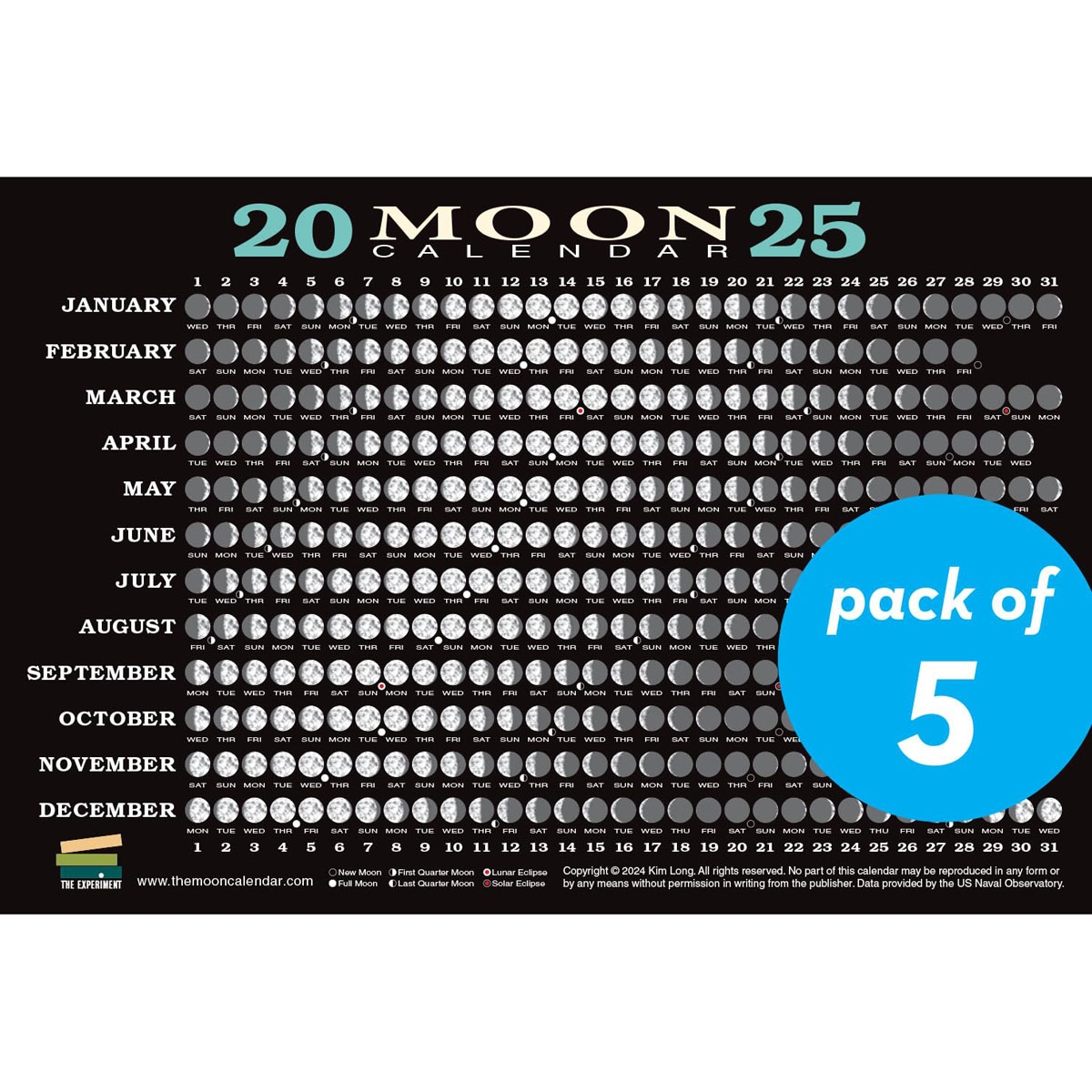 2026 Moon Calendar Card Pack Of 5