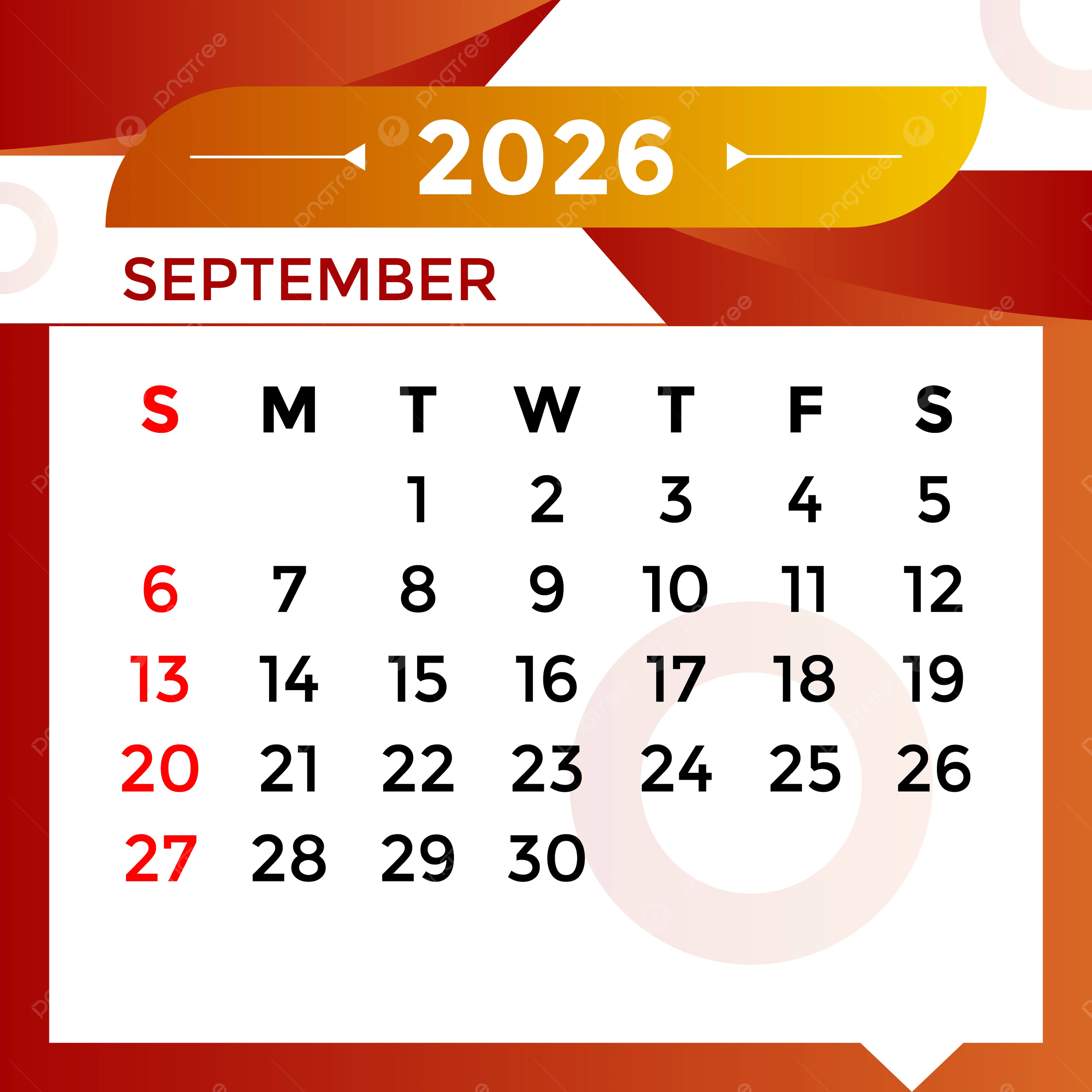2026 September Month Calendar Vector Template Download On Pngtree