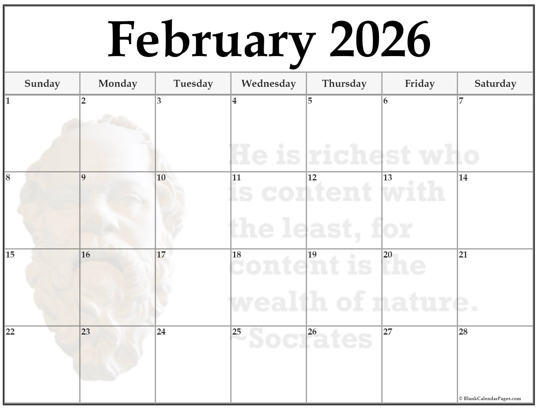 Moon Phase Calendar For February 2026