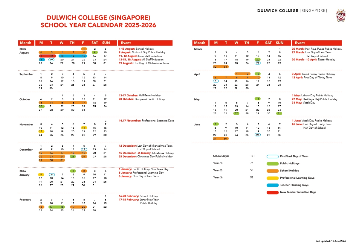 Academic Year Calendar Dulwich College Singapore 