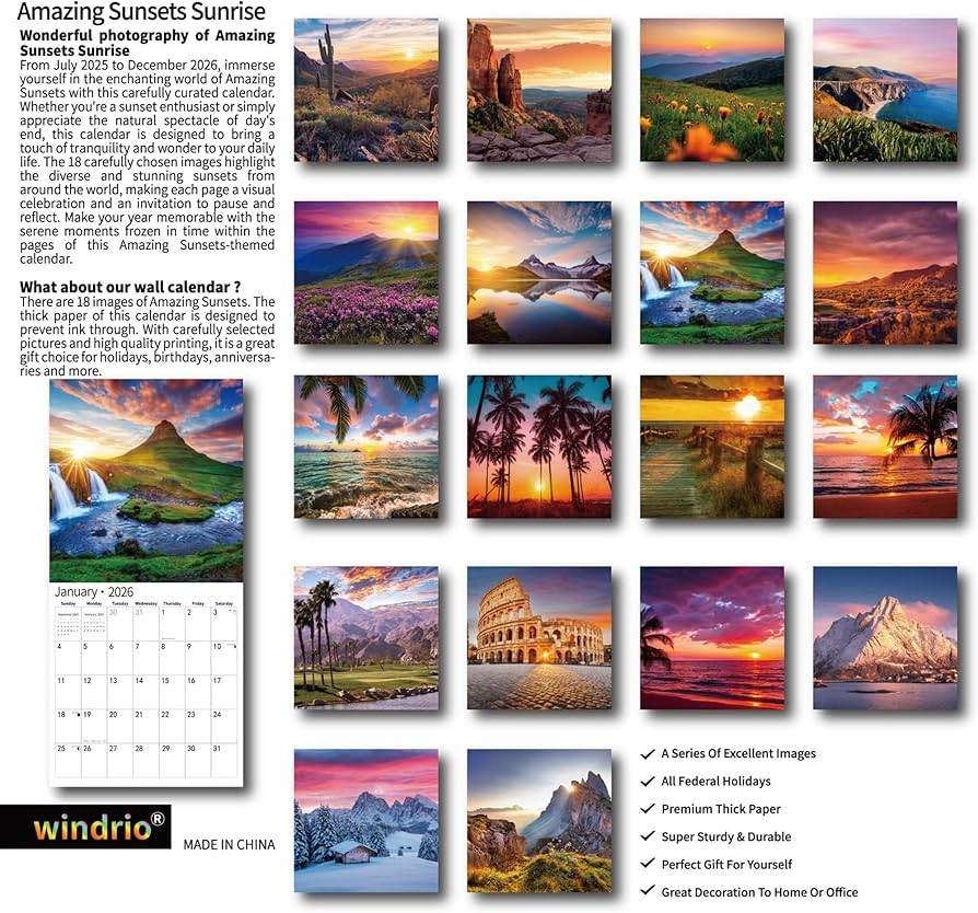 Amazon 2025 Wall Calendar Calendar 2026 July 2025 December 2026 Wall Calendar Sunset 12