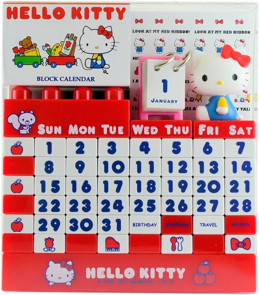 Amazon Hello Kitty Figure Block Desk Calendar Red Many Years Sanrio Japan Wall Calendars Office Products