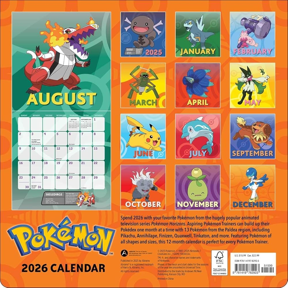 Amazon Pok mon 2026 Wall Calendar 9781419782923 Pok mon Books