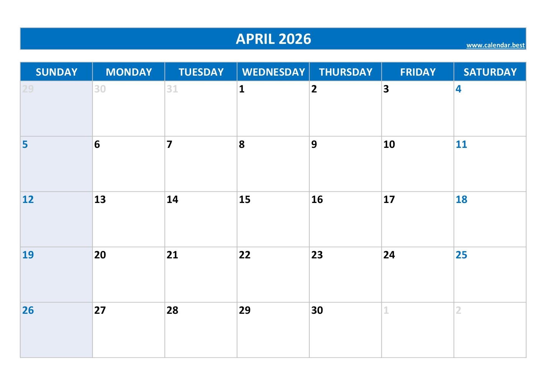 Google Doc April 2026 Calendar
