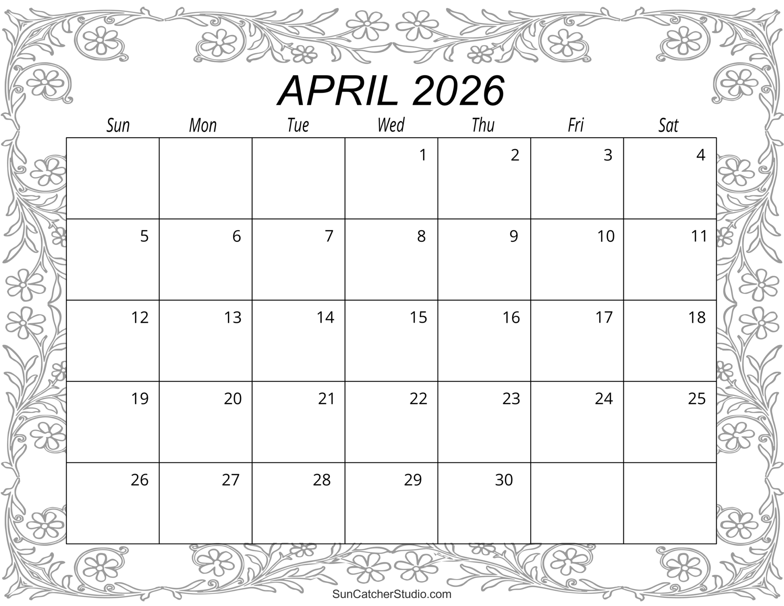 Large April 2026 Calendar