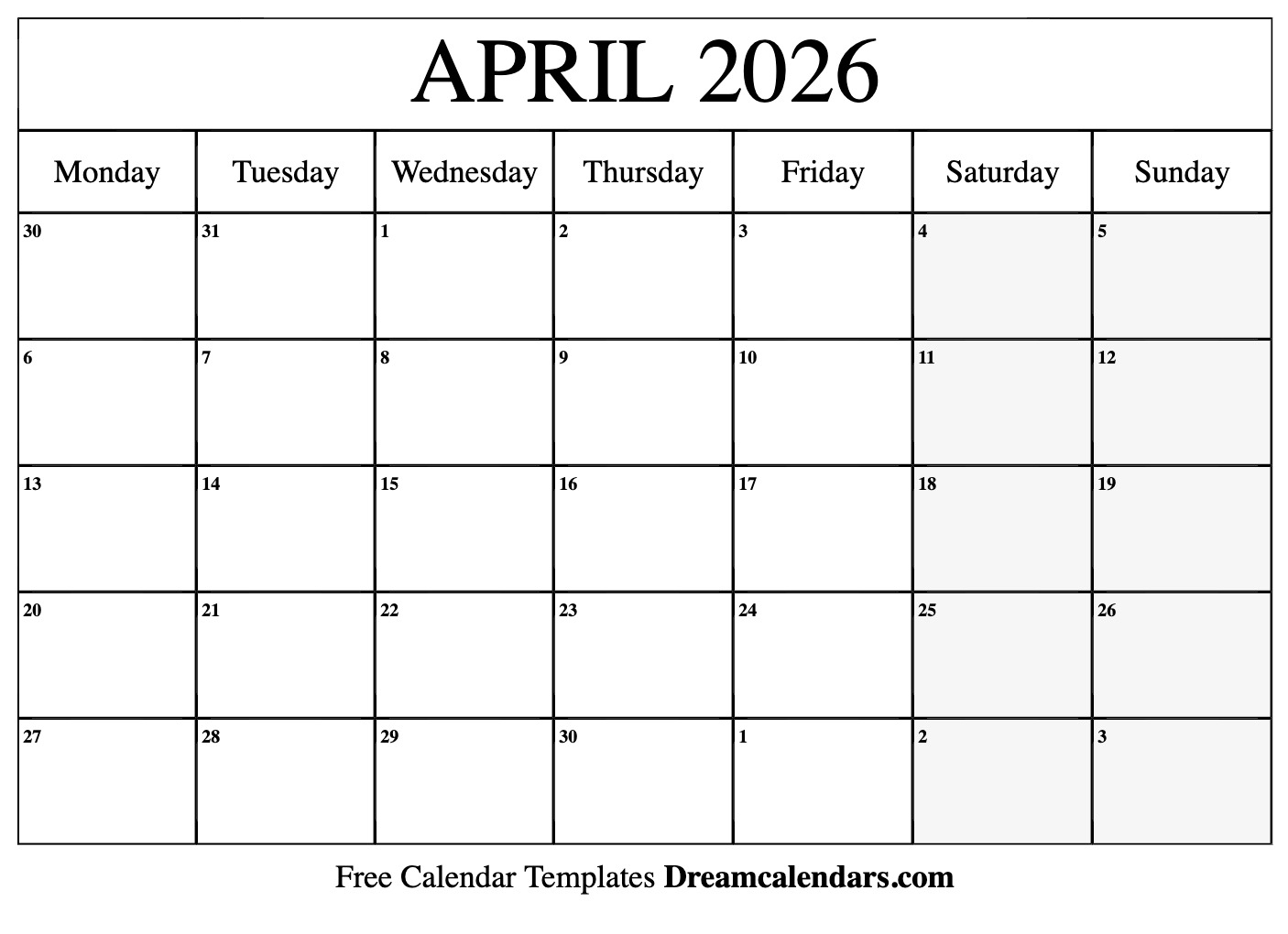 April 2026 Kids Calendar