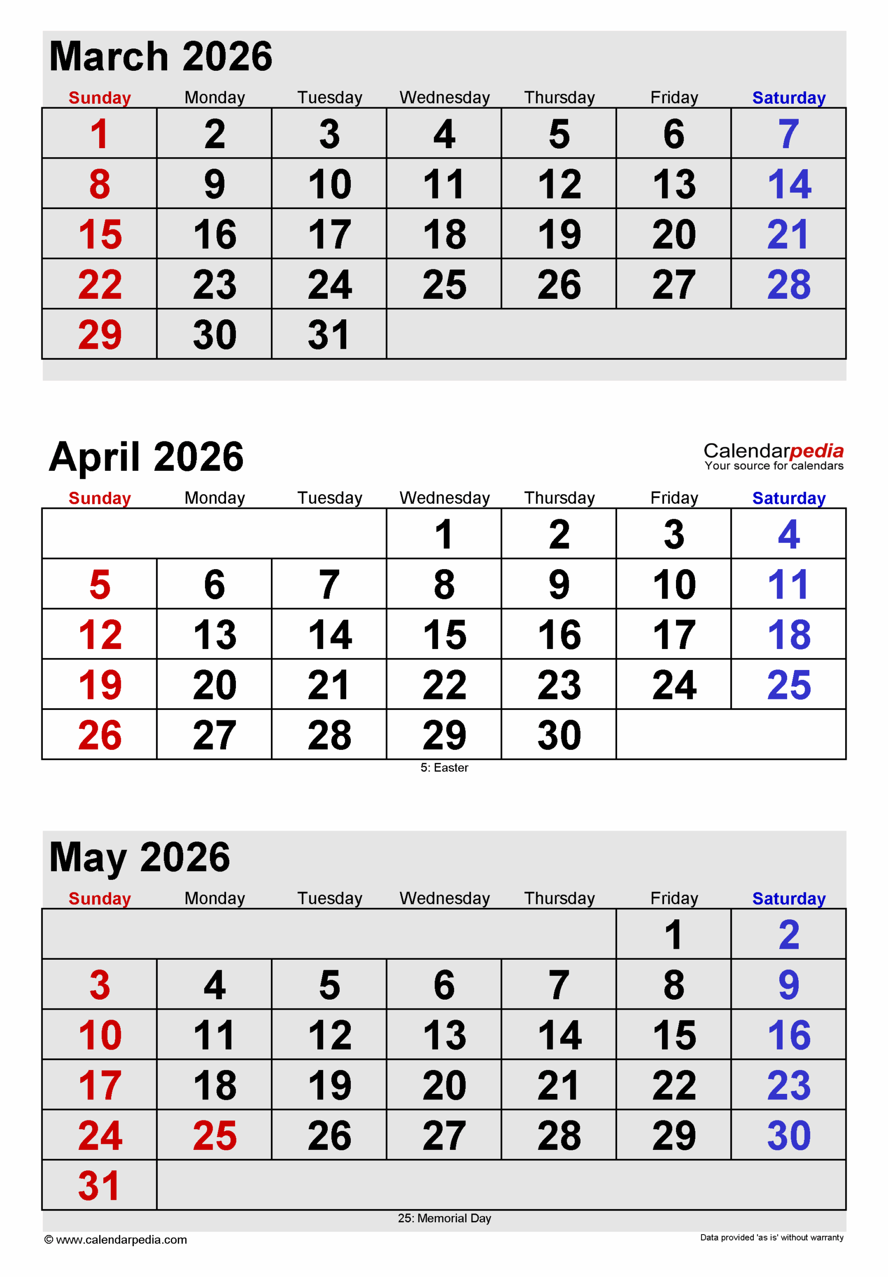 March -April 2026 Calendar