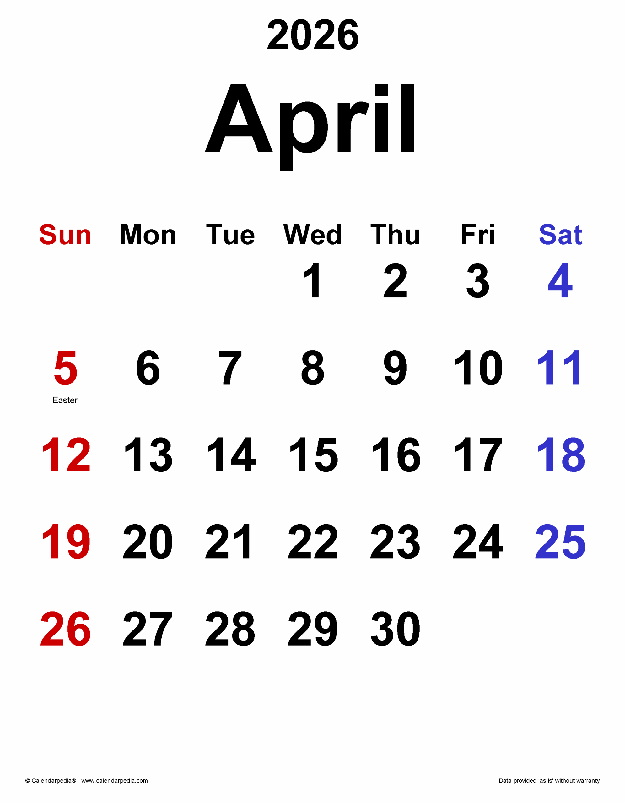 April Word Calendar 2026