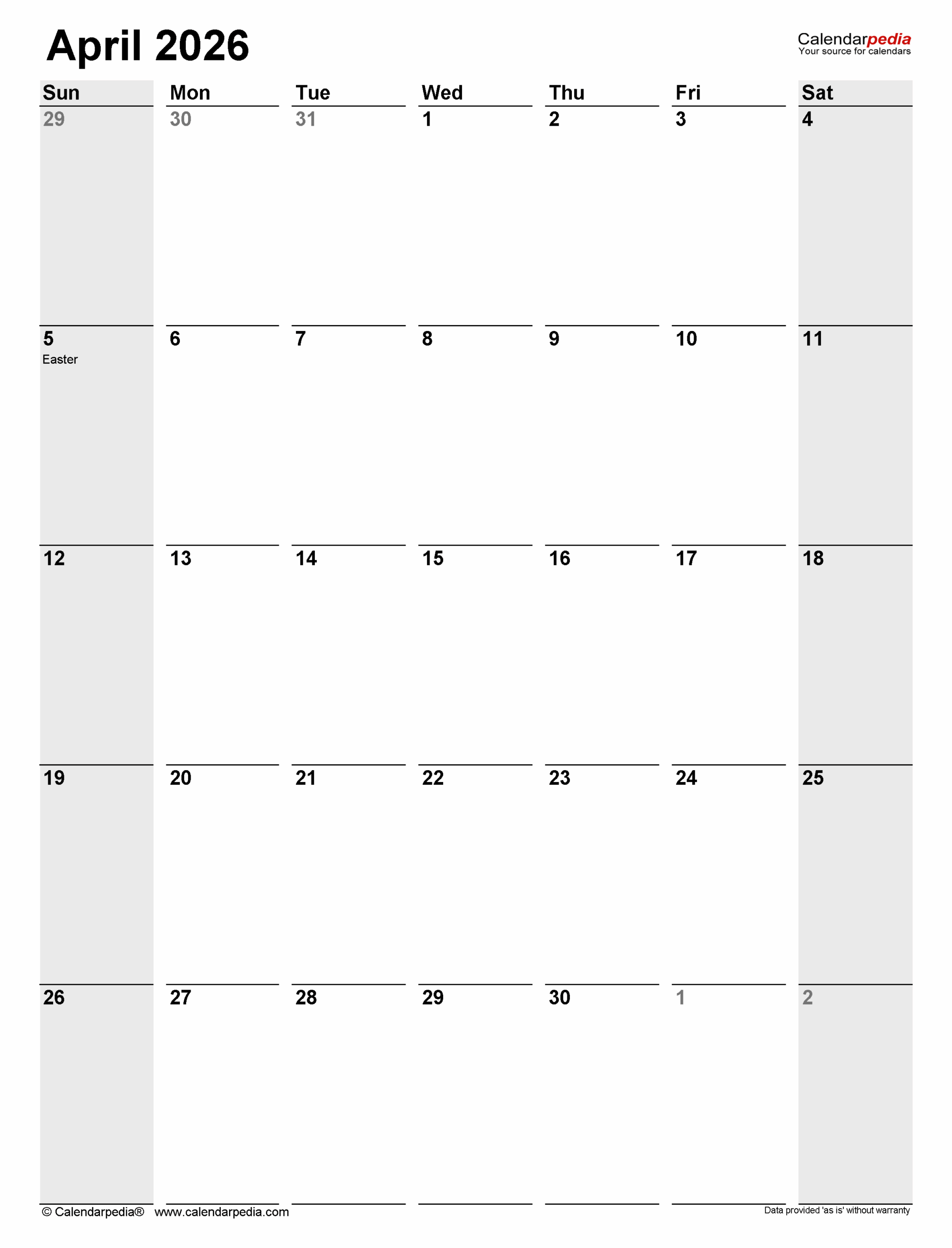 Calendar Pedia April 2026