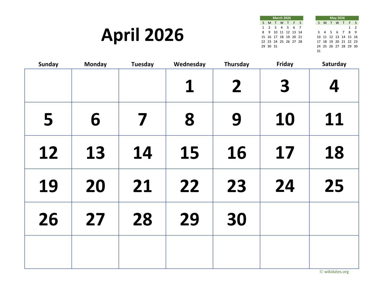 April -May 2026 Calendar