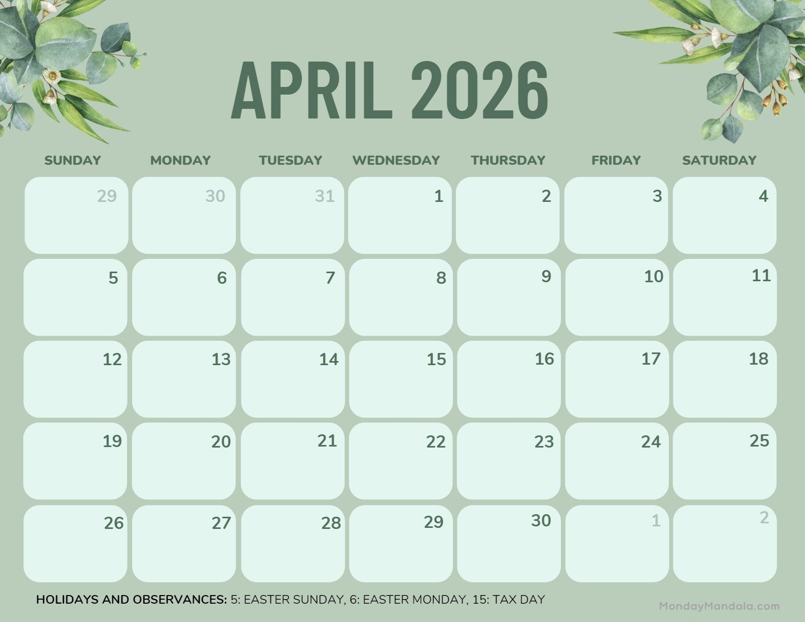 April Calendar Chile 2026