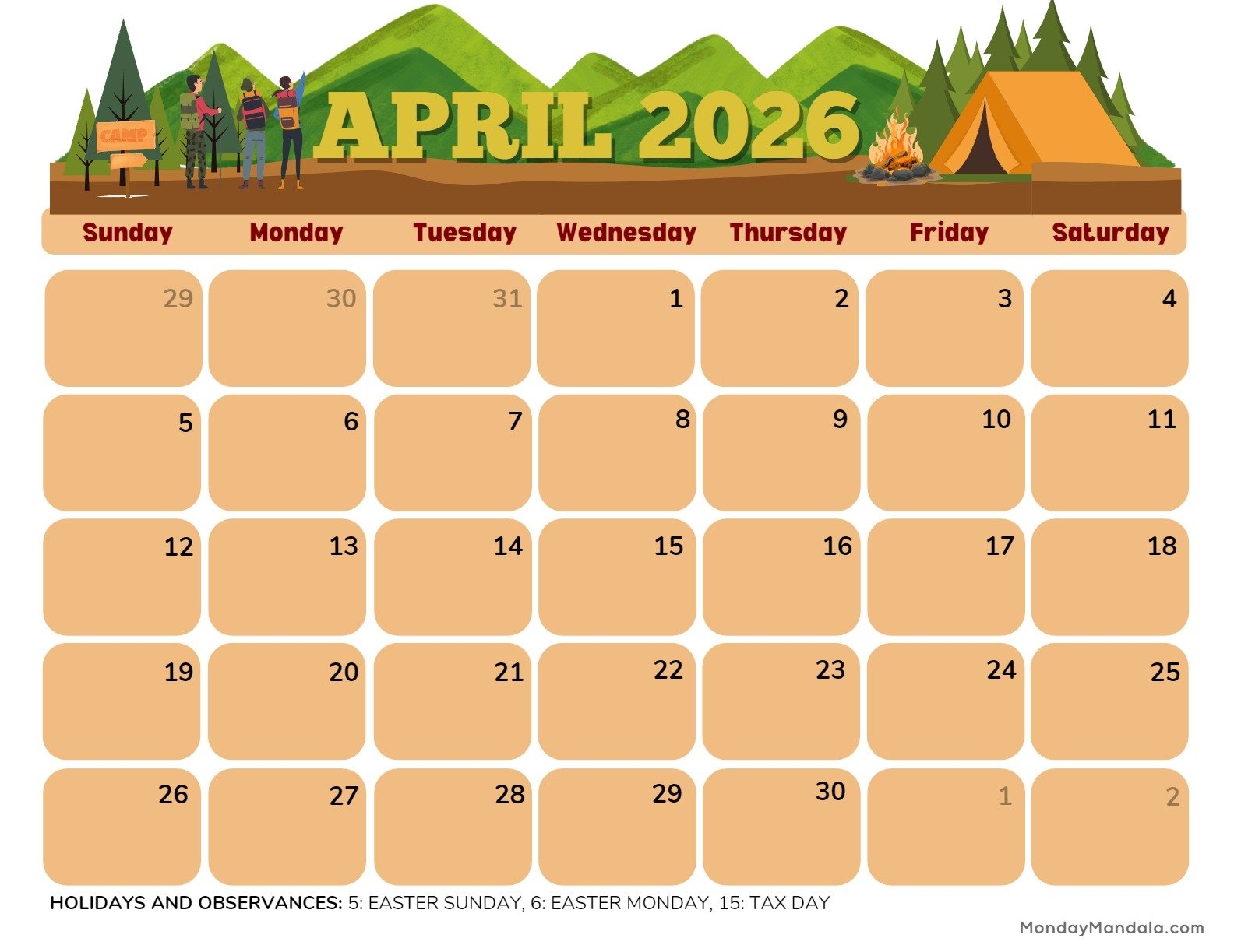 Calendar Of Events For April 2026
