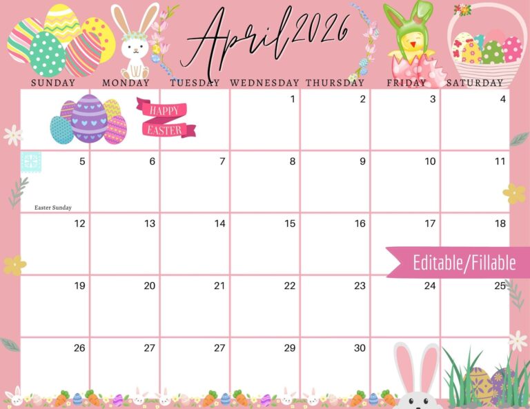 April 2026 Digital Calendar Light Pink April Showers Editable Fillable Printable Calendar For Planning PDF PNG And JPG Download Etsy