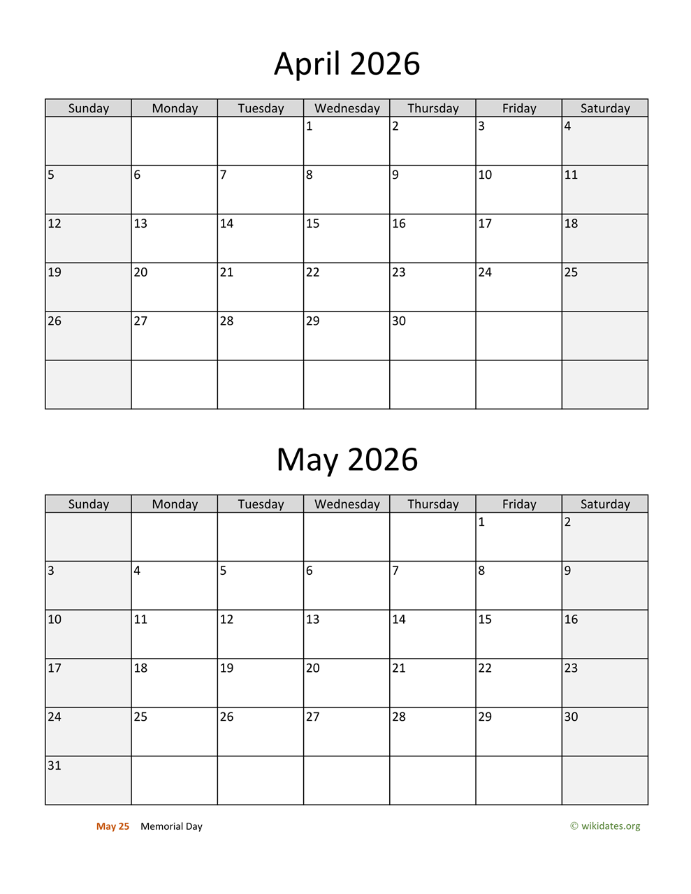 March April May 2026 Calendar With Holidays