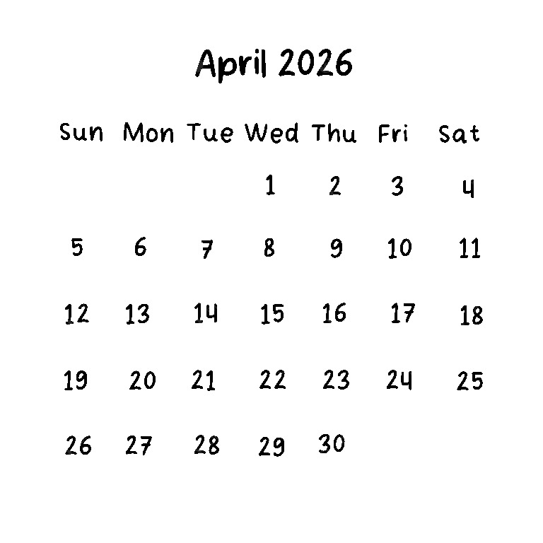 April Monthly Calendar 2026 In Black Color April 2026 Calendar PNG Transparent Clipart Image And PSD File For Free Download
